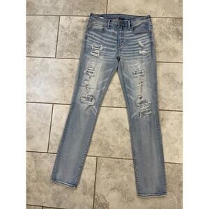American Eagle Men's Airflex 360 Slim Blue Jeans Size 32x34 Distressed